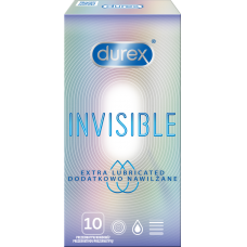 DUREX INVISIBLE EXTRA LUBRICATED prezervatyvai,10vnt