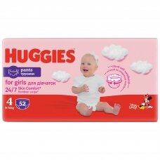 HUGGIES PANTS sauskelnės Girls 4 (9-14 kg) Mega, 52vnt.