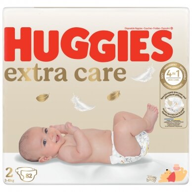 HUGGIES EXTRA CARE sauskelnės 2(3-6kg), Newborn Mega, 82vnt