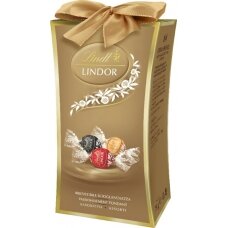 LINDT LINDOR įv.rūšių šokolado rutuliukai šventinėje dežutėje,75g