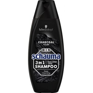 SCHAUMA MEN 3 in 1 Charcoal & Clay šampūnas, 400ml
